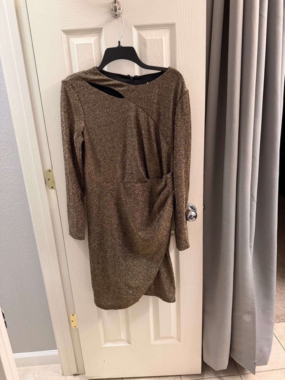 DKNY Metallic Bronze Long-Sleeve Party Dress